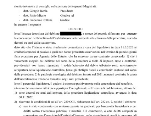 Esdebitazione — Esdebitazione anticipata nella liquidazione controllata: il Tribunale di Roma libera dai d