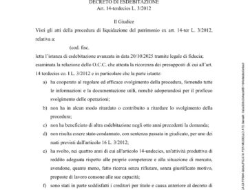 Liquidazione del patrimonio — Paga 17.000 euro su 66.000 di debiti: il Tribunale di Teramo libera la debitrice da tutto