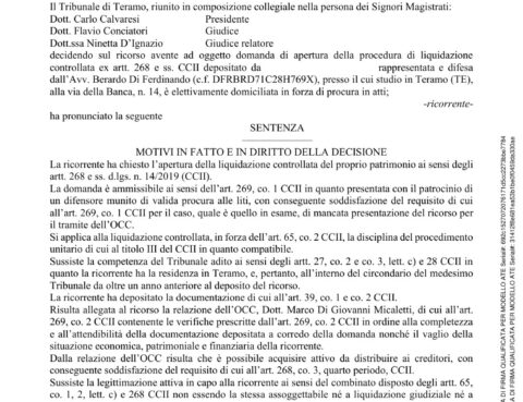 Pignoramento esattoriale — Oltre 212.000 euro di debiti: il Tribunale di Teramo apre la liquidazione controllata e fe