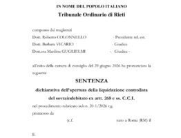 Liquidazione controllata familiare — Marito e moglie, 180.000 euro di debiti: il Tribunale di Rieti apre un'unica liquidazione