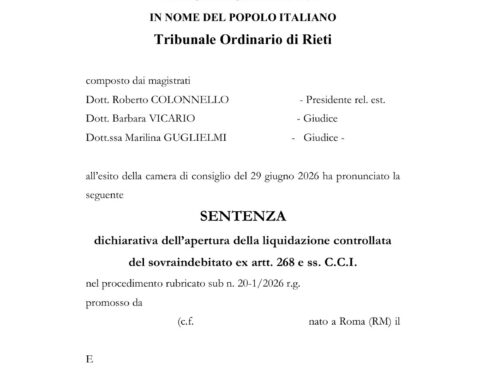 Liquidazione controllata familiare — Marito e moglie, 180.000 euro di debiti: il Tribunale di Rieti apre un'unica liquidazione