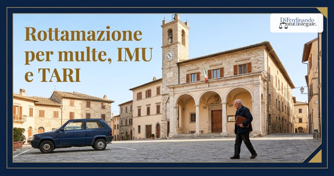 Comuni aderenti alla rottamazione quinquies: la piazza di un piccolo comune con il municipio