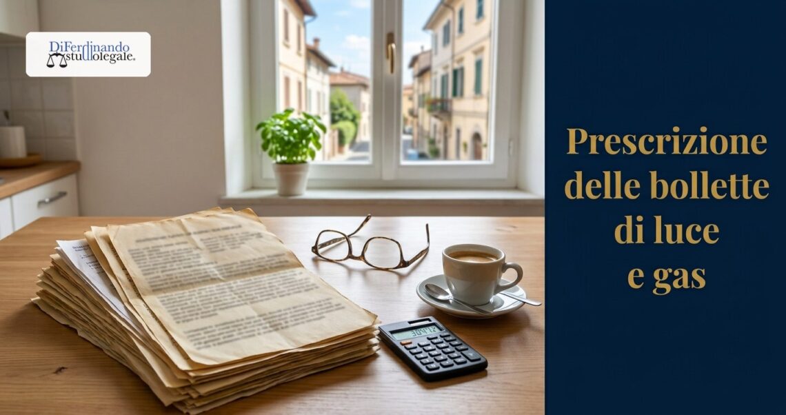 Tavolo di cucina con una pila di vecchie bollette: prescrizione delle bollette di luce e gas