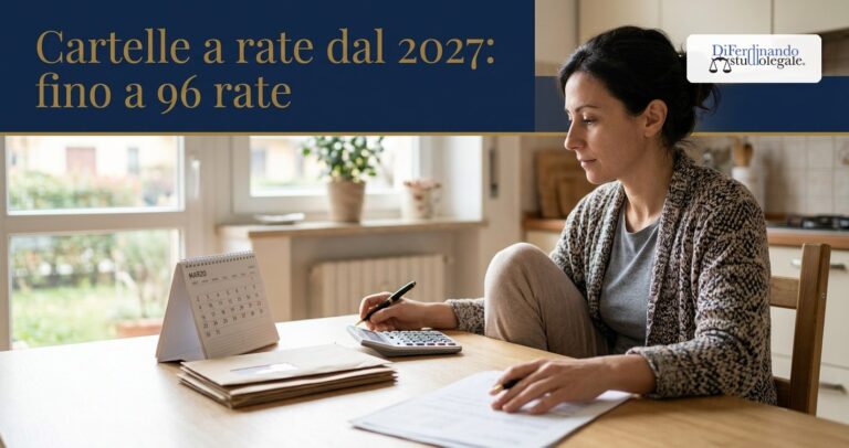 Rateizzazione cartelle 2027: persona al tavolo di cucina fa i conti delle rate con calendario e calcolatrice