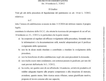 Decreto di esdebitazione anonimizzato – casa all'asta e debiti